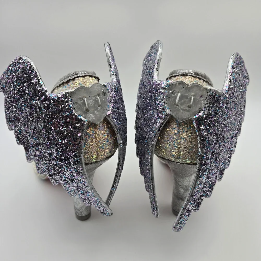 Irregular Choice Icarus Rare Angel Wing Wedding Silver White Glitter 38 US 7